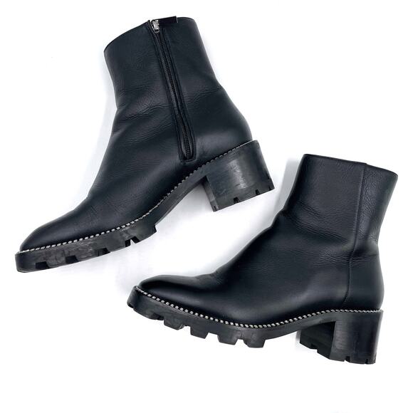 Jimmy Choo Mava Boots Crystal Trim Black Leather Ankle Block Heel Sz 38.5 / 8.5 - Picture 9 of 13